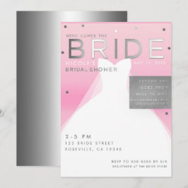Hier kommt BRIDE Silver & Pink Chic Brautparty Einladung