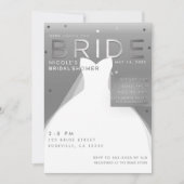 Hier kommt BRIDE Silver & White Chic Brautparty Einladung (Vorderseite)