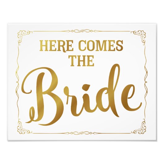 Hier kommt das Brautschild Gold Fotodruck (Vorne)