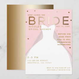 Hier kommt das BRIDE Chic Pink Gold Brautparty Einladung