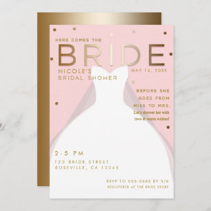 Hier kommt das BRIDE Chic Pink Gold Brautparty Einladung