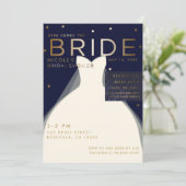 Hier kommt das BRIDE Navy Blue & Gold Brautparty Einladung (Stehend Vorderseite)