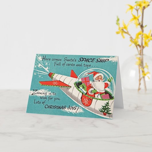 Hier kommt das Raumschiff des Weihnachtsmanns Karte (Gelbe Blume)