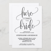 Hier kommt das schwarze Braut-Brautparty Einladung (Vorne/Hinten)