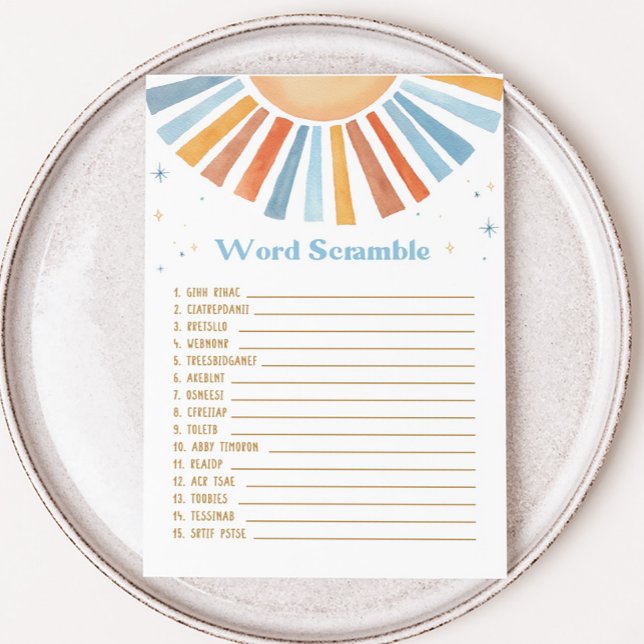 Hier kommt das Son Baby Shower Word Scramble Spiel (Boho Sunshine Baby Shower Word Scramble Game)