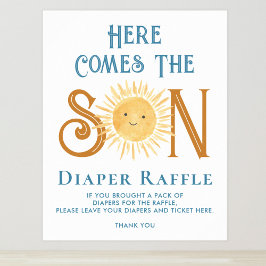 Hier kommt das Son Diaper Raffle Baby Duschzeichen Poster