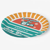 Hier kommt das Son Retro Baby Shower Party Pappteller (Schrägansicht)