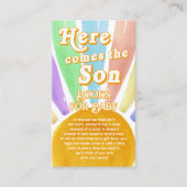 Hier kommt das Son Retro Boys Baby Shower Book Begleitkarte (Vorderseite)