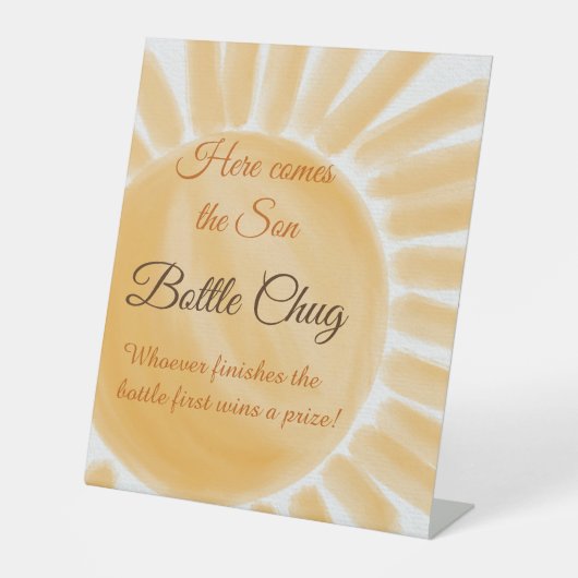 Hier kommt das Son Sunshine Ray Baby Shower Game Sockelschild (Vorderseite)