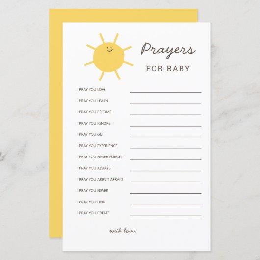 Hier kommt das Sonnenduschgebet für das Baby (Vorne/Hinten)