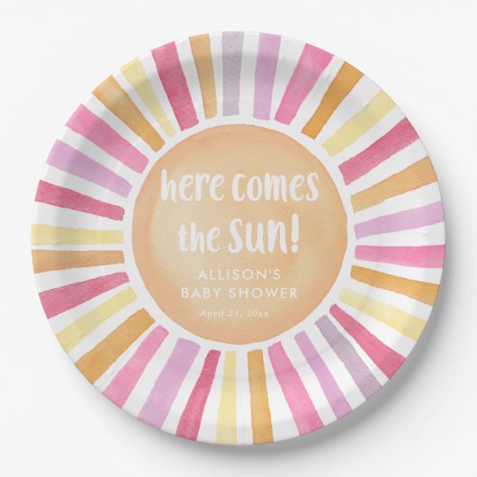 Hier kommt das Sonnenmädchen, das die Sonne duscht Pappteller (Vorderseite)