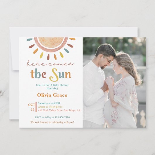 Hier kommt das Sun Baby Dusche Foto Einladung (Vorderseite)