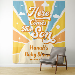 Hier kommt das Sun Baby Dusche Willkommen Wandteppich
