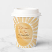 Hier kommt das Sun Ray Yellow Brautparty Pappbecher (Rückseite)
