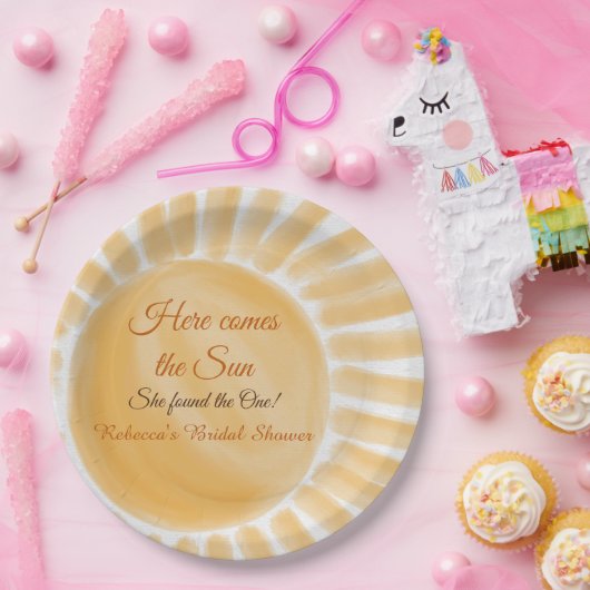 Hier kommt das Sun Ray Yellow Brautparty Pappteller (Party)