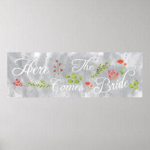 Hier kommt das Zeichen der Braut für die Hochzeit Poster