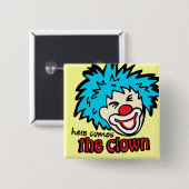 Hier kommt der Clown-Button/Abzeichen in Gelb Button (Vorne & Hinten)