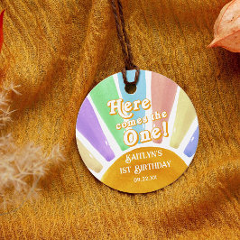 Hier kommt der eine! Retro Boho Sun 1. Geburtstag Geschenkanhänger