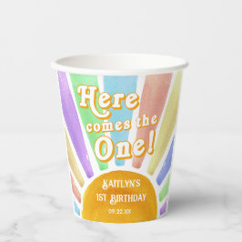 Hier kommt der eine! Retro Boho Sun 1. Geburtstag Pappbecher