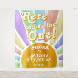Hier kommt der eine! Retro Boho Sun 1. Geburtstag Wandteppich