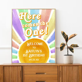 Hier kommt der eine! Retro Sun 1. Geburtstag Willk Poster