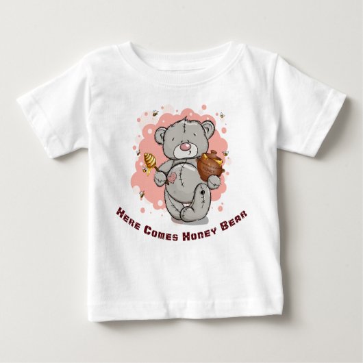 Hier kommt der Honigbär und ein großer Honigtopf Baby T-shirt (Vorderseite)