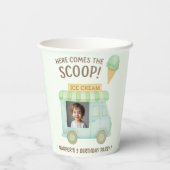 Hier kommt der Scoop | Mintgrüner Eiswagen Pappbecher (Rückseite)
