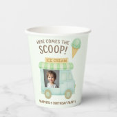 Hier kommt der Scoop | Mintgrüner Eiswagen Pappbecher (Vorderseite)