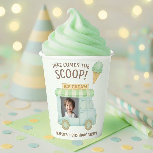 Hier kommt der Scoop | Mintgrüner Eiswagen Pappbecher
