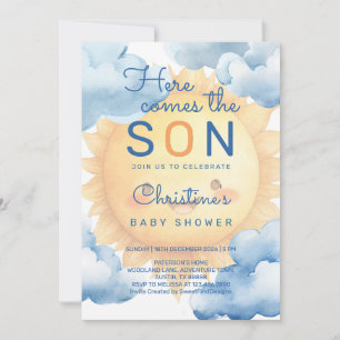 Hier kommt der Sohn Baby Boy Shower Einladung