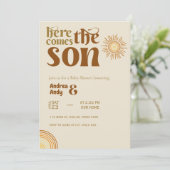 Hier kommt der Sohn Baby Dusche Einladung (Stehend Vorderseite)