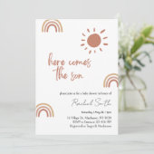 Hier kommt der Sohn Baby Dusche Einladung (Stehend Vorderseite)