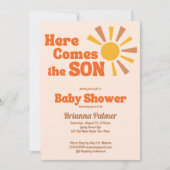 Hier kommt der Sohn Baby Dusche Groovy Retro Einladung (Vorderseite)