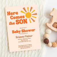 Hier kommt der Sohn Baby Dusche Groovy Retro
