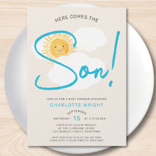 Hier kommt der Sohn - Baby Shower für einen Jungen Einladung
