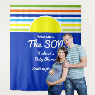 Hier kommt der Sohn Baby Shower Hintergrund Wandteppich