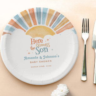Hier kommt der Sohn Baby Shower Junge Sonne Pappteller