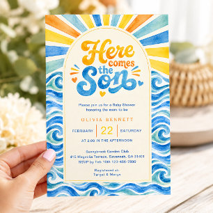 Hier kommt der Sohn Baby Shower Küsten-Sonnenschei Einladung