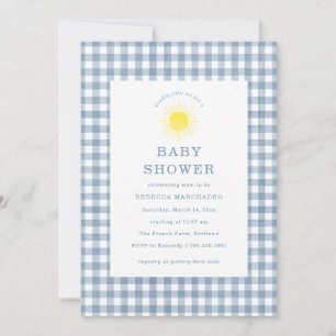 Hier kommt der Sohn Blue Gingham Baby Shower Einladung