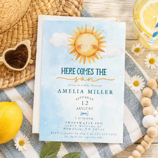 Hier kommt der Sohn Blue Sky Boy Baby Shower Einladung