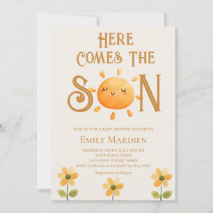 Hier kommt der Sohn Blumen-Sonnenschein-Baby-Party Einladung