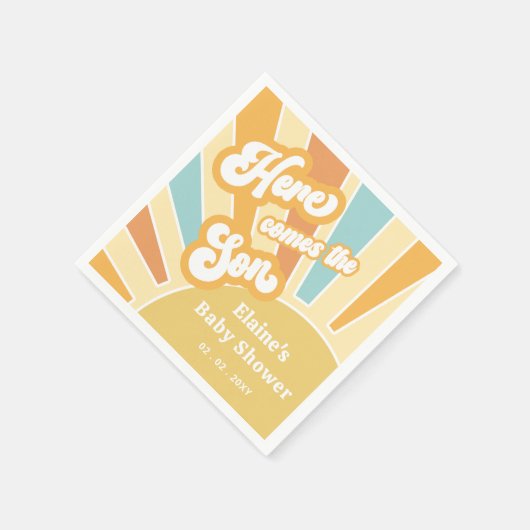 Hier kommt der Sohn Boho Retro Babydusche Serviette (Ecke)