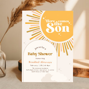 Hier kommt der Sohn Boho Sonnenschein Retro Baby S Einladung
