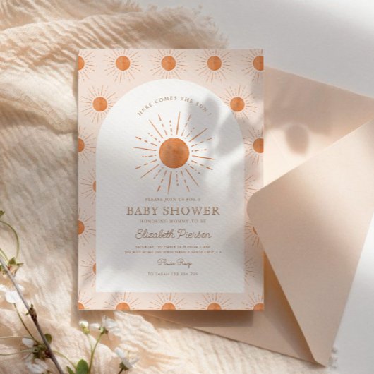 Hier kommt der Sohn Burnt Orange Sun Baby Shower Einladung