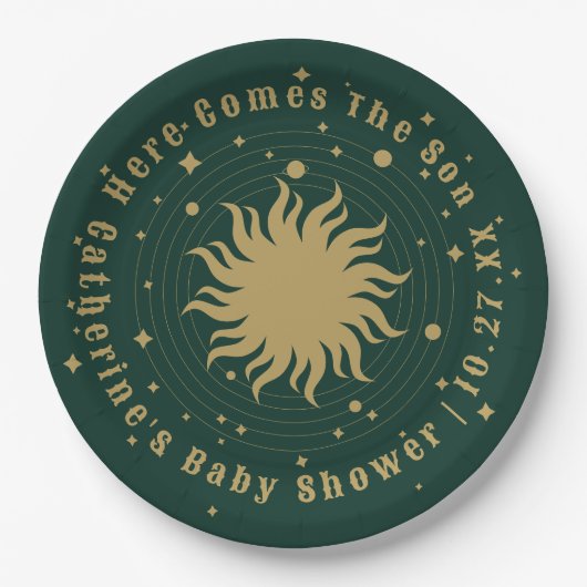 Hier kommt der Sohn | Celestial Baby Shower Pappteller (Vorderseite)