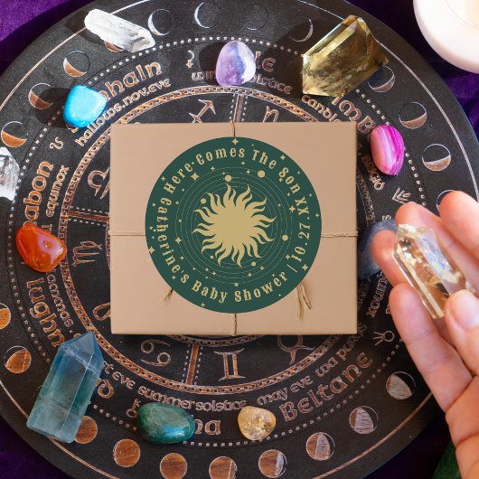 Hier kommt der Sohn | Celestial Baby Shower Runder Aufkleber