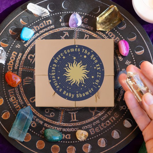 Hier kommt der Sohn | Celestial Baby Shower Runder Aufkleber