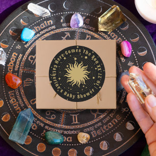 Hier kommt der Sohn Celestial Baby Shower Runder Aufkleber