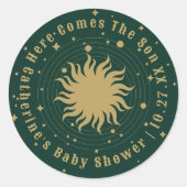 Hier kommt der Sohn | Celestial Baby Shower Runder Aufkleber (Vorderseite)