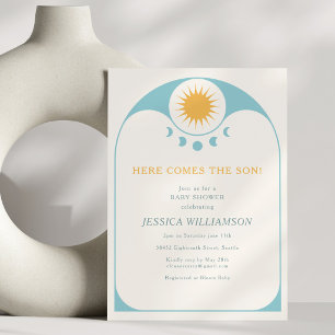 Hier kommt der Sohn Celestial Retro Baby Shower Einladung